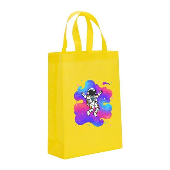 Borsa in tessuto non tessuto stampato con astronauta, stampa su richiesta, dimensioni: 38x30x10 cm (giallo)