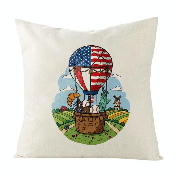 Federa per cuscino da divano con stampa a palloncino, senza stampa centrale, su richiesta, dimensioni: 60x60 cm (lino bianco)