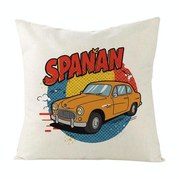 Cuscino per divano stampato con stampa a forma di auto con stampa centrale su richiesta, dimensioni: 35x35 cm (lino bianco)