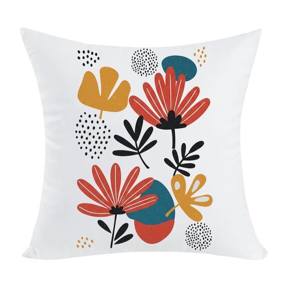 Cuscino per divano con stampa a fiori con stampa centrale su richiesta, dimensioni: 45x45 cm (velluto color pesca)