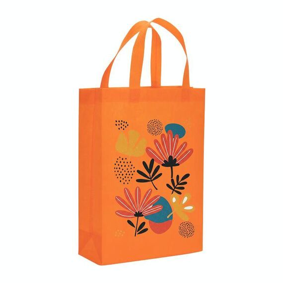 Borsa in tessuto non tessuto stampato con fiori, stampa su richiesta, dimensioni: 35x25x10 cm (arancione)