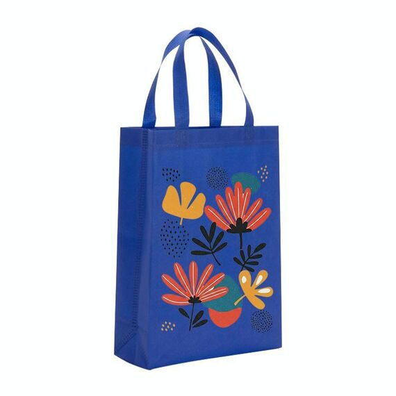 Borsa in tessuto non tessuto stampato con fiori, stampa su richiesta, dimensioni: 38x30x10 cm (blu reale)