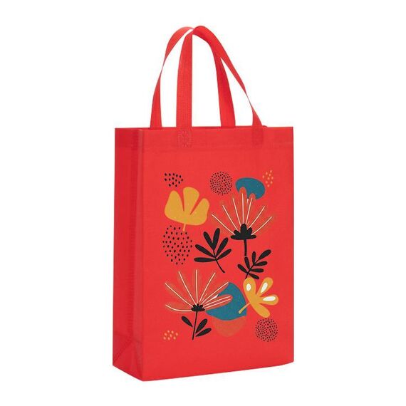 Borsa in tessuto non tessuto stampato con fiori, stampa su richiesta, dimensioni: 41x35x12 cm (rosso)