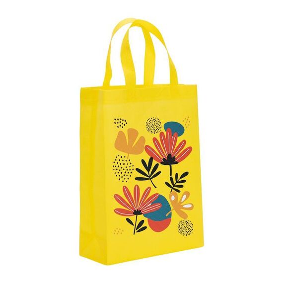Borsa in tessuto non tessuto stampato con fiori, stampa su richiesta, dimensioni: 41x35x12 cm (giallo)