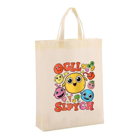 Borsa in tessuto non tessuto stampato con faccina buffa, stampa su richiesta, dimensioni: 35x25x10 cm (beige)