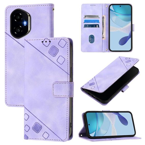 Custodia in pelle goffrata effetto pelle per Honor 300 5G (viola chiaro)