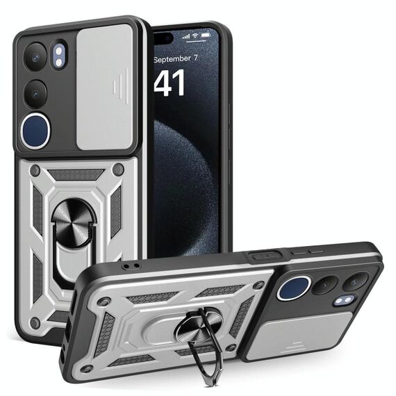 Per vivo Y19s Custodia per fotocamera scorrevole in TPU+PC (argento)