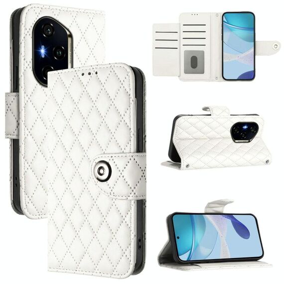 Per Honor 300 Pro 5G / 300 Ultra Rhombic Texture Custodia in pelle Flip con cordino (bianco)