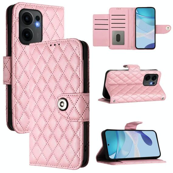 Per OPPO Reno13 F 5G Global Rhombic Texture Flip Custodia in Pelle per Telefono con Lanyard (Rosa)