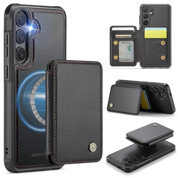 Per Samsung Galaxy S25 5G JEEHOOD J05 Custodia per telefono in pelle RFID stile magnetico aziendale (nero)