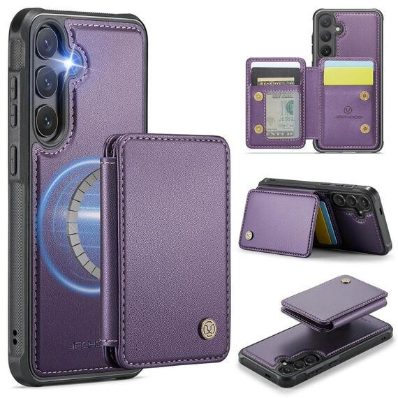 Per Samsung Galaxy S25+ 5G JEEHOOD J05 Custodia per telefono in pelle RFID stile magnetico aziendale (viola)