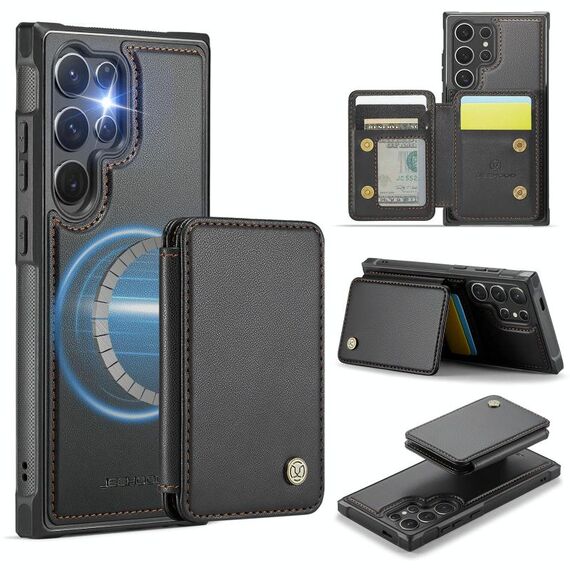 Per Samsung Galaxy S25 Ultra 5G JEEHOOD J05 Custodia per telefono in pelle RFID stile magnetico aziendale (nero)