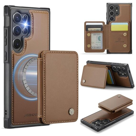 Per Samsung Galaxy S25 Ultra 5G JEEHOOD J05 Custodia per telefono in pelle RFID stile magnetico aziendale (marrone)