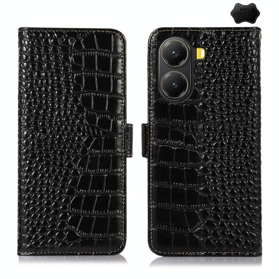 Per Xiaomi Poco X7 Pro Custodia per telefono in pelle di vacchetta con strato superiore in coccodrillo (nero)