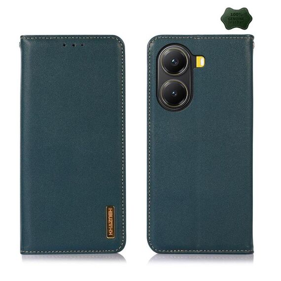 Per Xiaomi Poco X7 Pro KHAZNEH Custodia per telefono in pelle di vacchetta con strato superiore in nappa (verde)