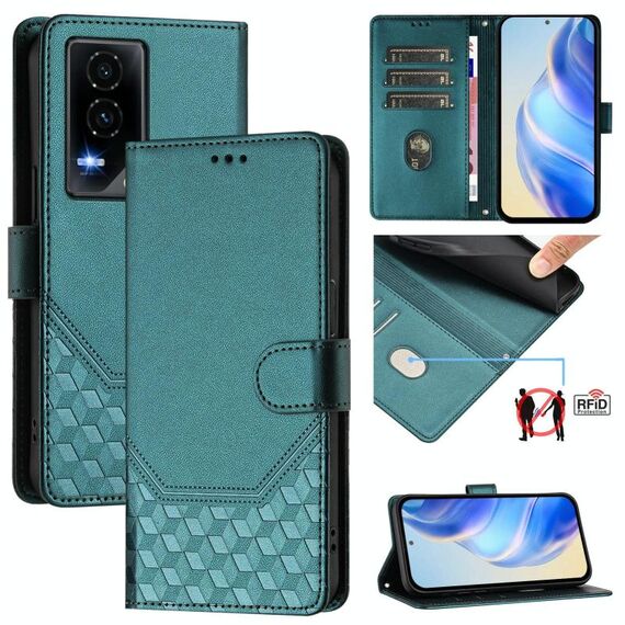 Custodia per telefono in pelle con stampa a nido d'ape RFID For Honor GT (verde pavone)