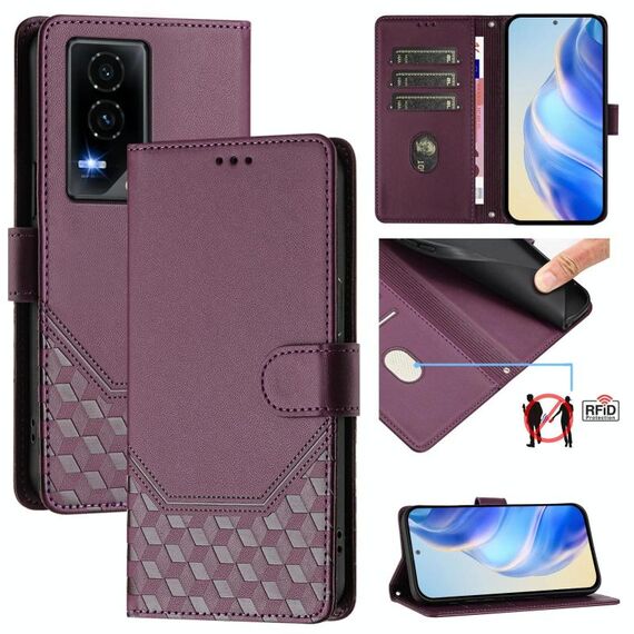 Custodia per telefono in pelle con stampa a nido d'ape RFID For Honor GT (viola)