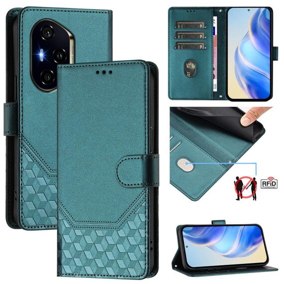 Per Honor 300 Pro 5G / 300 Ultra 5G Custodia per telefono in pelle con stampa a nido d'ape RFID (verde pavone)