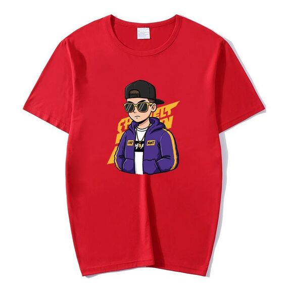 T-shirt a maniche corte in modal con scollo rotondo e stampa hipster, stampa su richiesta, taglia: S (rosso)