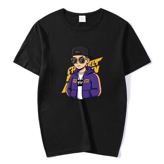 T-shirt a maniche corte in modal con scollo rotondo e stampa hipster, stampa su richiesta, taglia: L (nero)