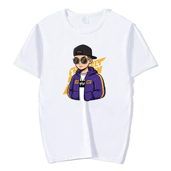 T-shirt a maniche corte in modal con scollo rotondo e stampa hipster, stampa su richiesta, taglia: XL (bianco)
