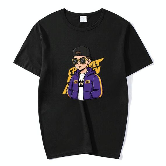 T-shirt a maniche corte in modal con scollo rotondo e stampa hipster, stampa su richiesta, taglia: XXXXL (nero)