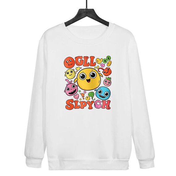 Felpa girocollo casual larga con stampa di facce divertenti, stampa su richiesta, taglia: XL (bianco)