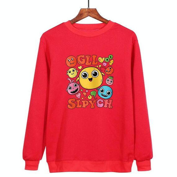 Felpa girocollo casual larga con stampa di facce divertenti, stampa su richiesta, taglia: XL (rosso)
