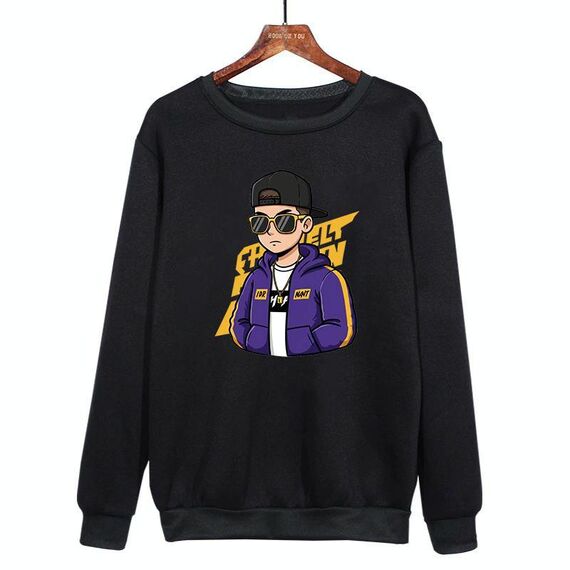 Felpa girocollo casual larga stampata hipster con stampa su richiesta, taglia: M (nero)