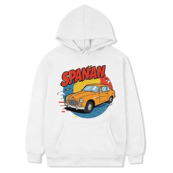 Felpa con cappuccio in pile stampato con auto, stampa su richiesta, taglia: XXXL (bianco)