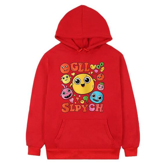 Felpa con cappuccio in pile con stampa di faccia buffa Stampa su richiesta, taglia: XL (rosso)