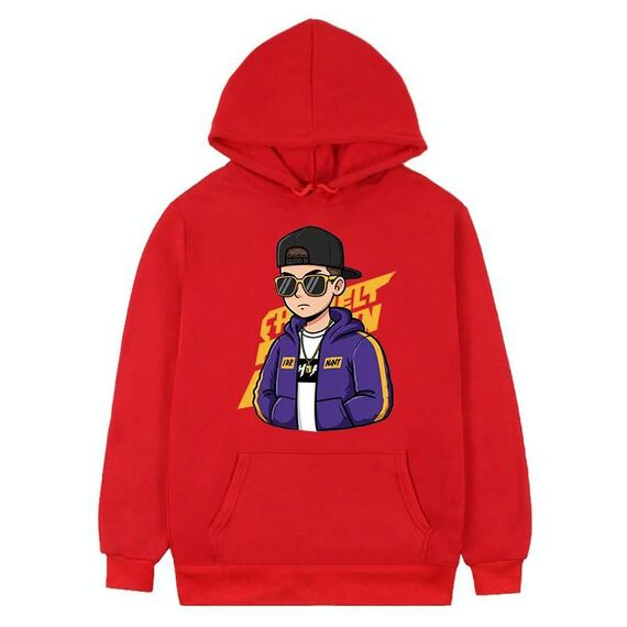 Felpa con cappuccio in pile stampato hipster, stampa su richiesta, taglia: XXXL (rosso)