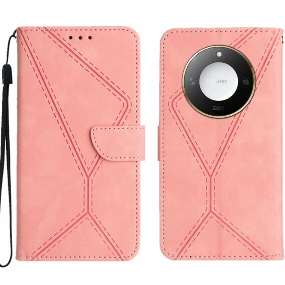 Custodia per telefono in pelle goffrata con cuciture intelligenti per Honor X9c (rosa)