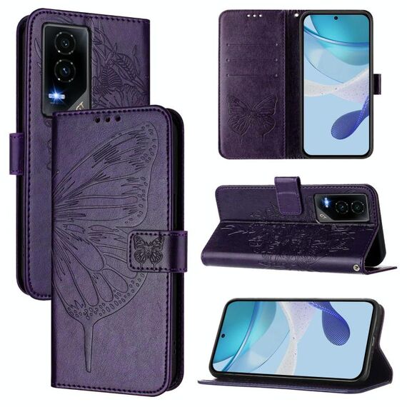 Custodia per telefono in pelle con motivo a farfalla in rilievo per Honor GT (viola scuro)