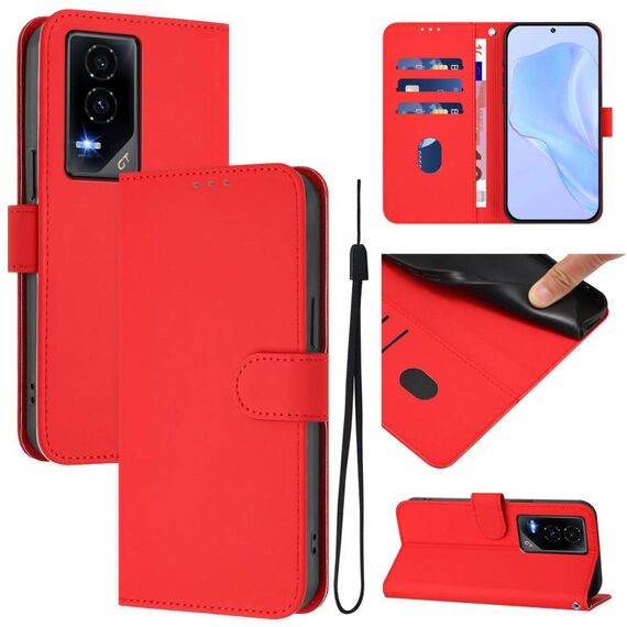 Custodia per telefono in pelle tinta unita For Honor GT Skin Feel con cordino (rosso)