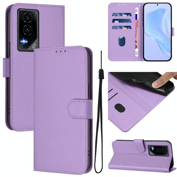 Custodia per telefono in pelle tinta unita For Honor GT Skin Feel con cordino (viola lavanda)