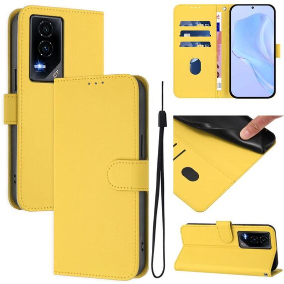 Custodia per telefono in pelle tinta unita For Honor GT Skin Feel con cordino (giallo limone)
