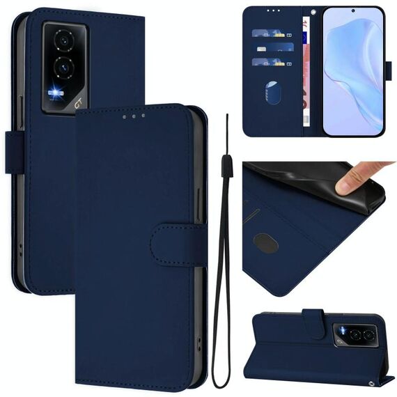 Custodia per telefono in pelle tinta unita For Honor GT Skin Feel con cordino (blu navy)