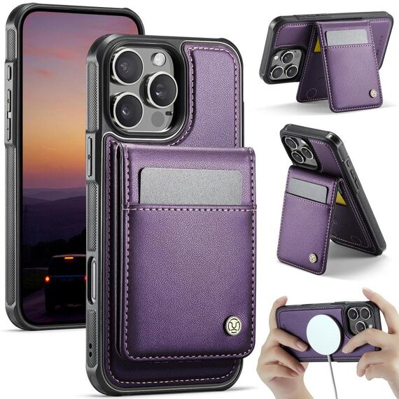 Per iPhone 15 Pro Max JEEHOOD J06 British Style RFID MagSafe Card Bag PU Custodia per telefono (viola)