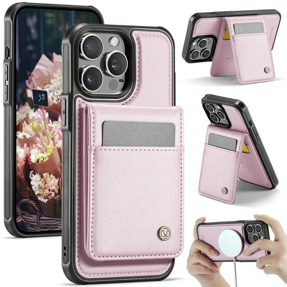 Per iPhone 13 Pro JEEHOOD J06 British Style RFID MagSafe Card Bag PU Custodia per telefono (rosa)