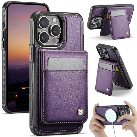 Per iPhone 12 Pro Max JEEHOOD J06 Custodia per telefono in PU con porta carte RFID MagSafe in stile britannico (viola)