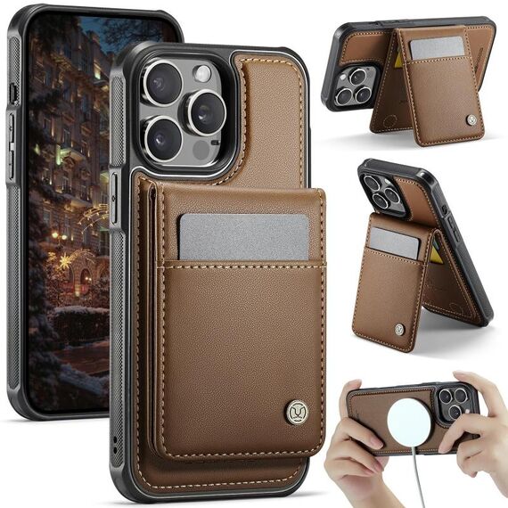 Per iPhone 12 Pro Max JEEHOOD J06 Custodia per telefono in PU con porta carte RFID MagSafe in stile britannico (marrone)