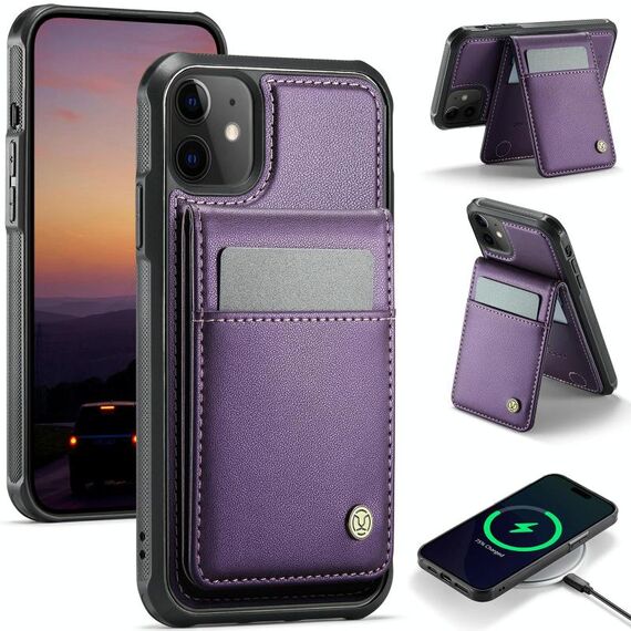 Per iPhone 12 / 12 Pro JEEHOOD J06 Custodia per telefono in PU con porta carte RFID MagSafe in stile britannico (viola)