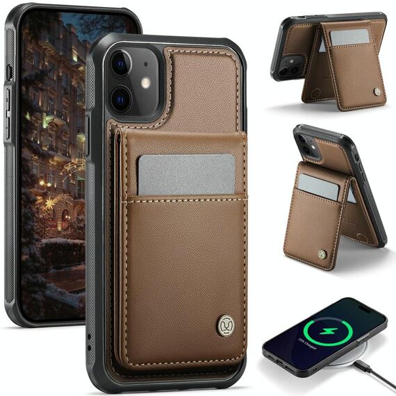 Per iPhone 12 / 12 Pro JEEHOOD J06 Custodia per telefono in PU con porta carte RFID MagSafe in stile britannico (marrone)