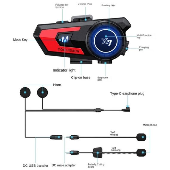 Auricolare bluetooth X7 per casco moto con guida vocale e musica argento TBD0604211201C