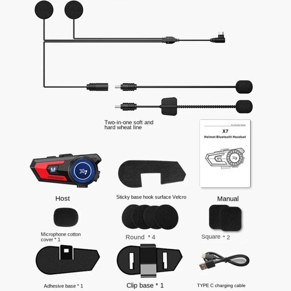 Auricolare bluetooth X7 per casco moto con guida vocale e musica argento TBD0604211201C