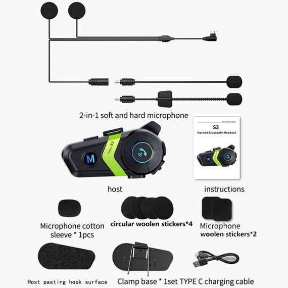 Auricolare Bluetooth per casco moto S3 per caschi integrali e mezzi (argento) TBD0604211801A