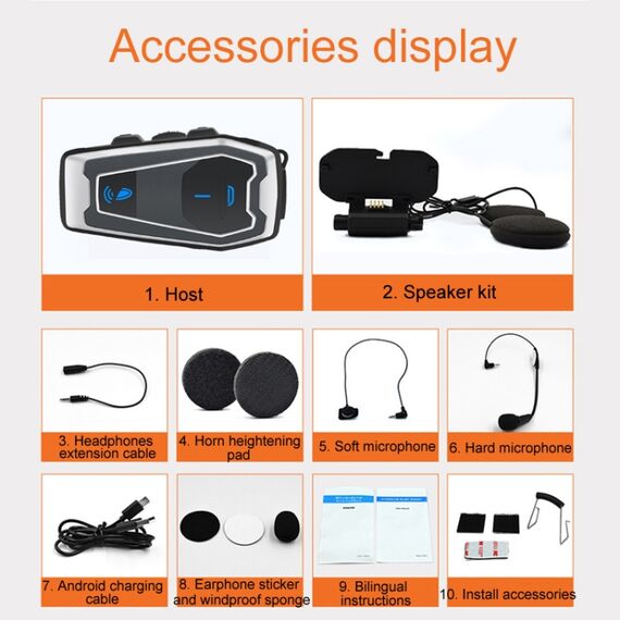 Cuffie stereo bluetooth 5.0 V10 per casco da moto e ciclismo TBD0604569601A