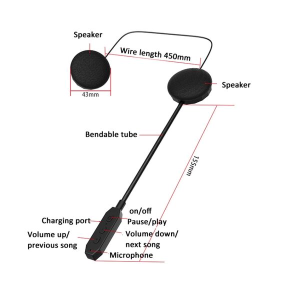 Cuffie bluetooth 5.3 stereo per casco moto con riduzione intelligente rumore TBD06049057