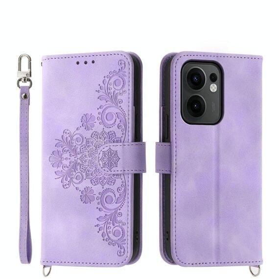 Per OPPO Reno13 F 4G / 5G Custodia in pelle con motivo floreale in rilievo (viola)